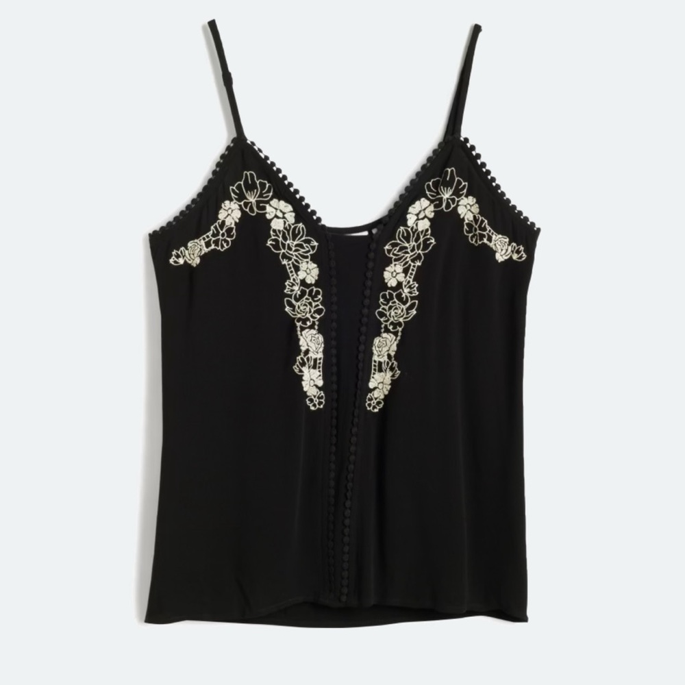 Elegant Black Embroidered Cami Women's Top